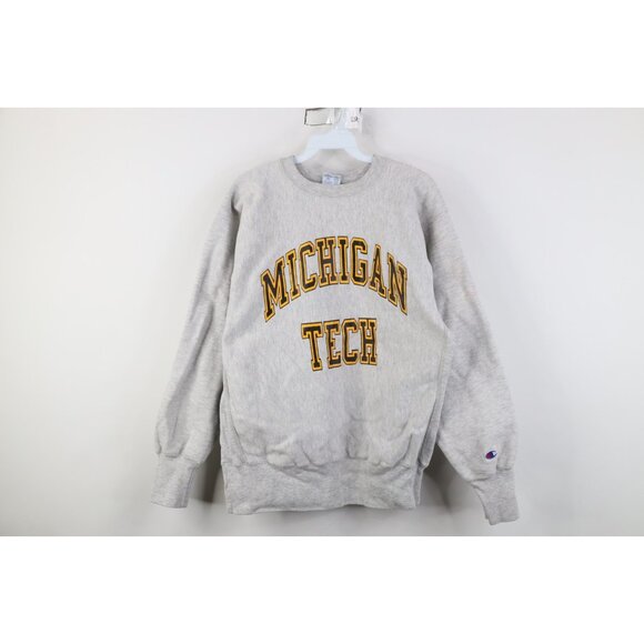 Vtg 90s Champion Reverse Weave Mens L Michigan Tech Crewneck Sweatshirt Gray USA